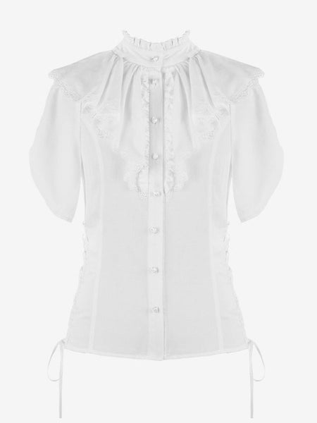 ROCOCO Style Lolita Blouses Lolita Top Ruffles Short Sleeves Blouse White Lolita Shirt