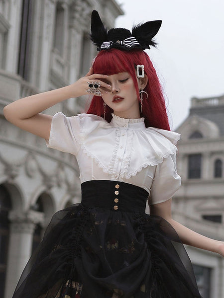 ROCOCO Style Lolita Blouses Lolita Top Ruffles Short Sleeves Blouse White Lolita Shirt