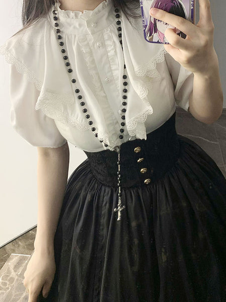 ROCOCO Style Lolita Blouses Lolita Top Ruffles Short Sleeves Blouse White Lolita Shirt