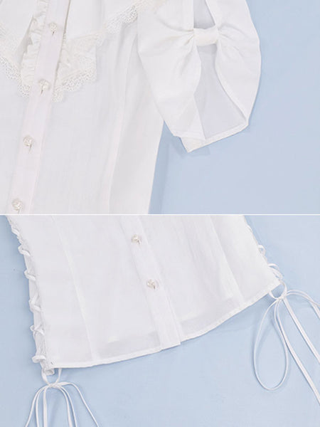 ROCOCO Style Lolita Blouses Lolita Top Ruffles Short Sleeves Blouse White Lolita Shirt