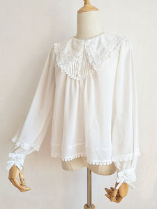 ROCOCO Style Lolita Blouses Pleated Ruffles Long Sleeves Blouse Lolita Top White Lolita Shirt