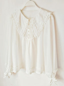 ROCOCO Style Lolita Blouses Pleated Ruffles Long Sleeves Blouse Lolita Top White Lolita Shirt