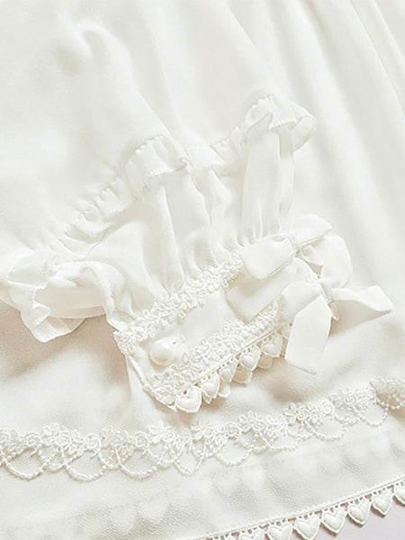 ROCOCO Style Lolita Blouses Pleated Ruffles Long Sleeves Blouse Lolita Top White Lolita Shirt