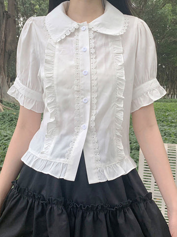 ROCOCO Style Lolita Blouses White Short Sleeves Ruffles Lolita Top Lolita Shirt