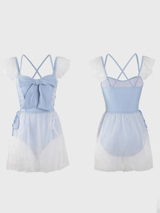 ROCOCO Style Lolita Outfits Light Sky Blue Polka Dot Lace Up Ruffles Sleeveless Jumpsuit