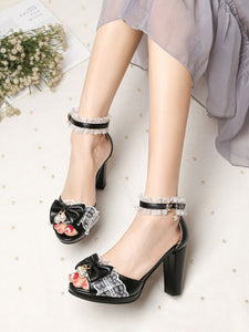 ROCOCO Style Lolita Sandals Pearls Lace Peep Toe PU Leather White Lolita Summer Shoes