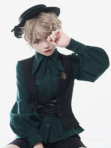 Steampunk Lolita Blouses Green Long Sleeves Lace Lolita Top Lolita Shirt