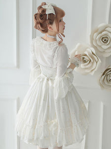 Steampunk Lolita Blouses Lolita Top Ruffles Bows Half Sleeves Blouse White Lolita Shirt