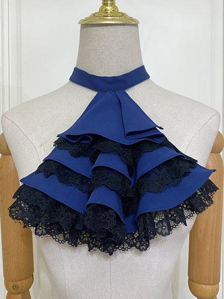 Steampunk Lolita Blouses Ruffles Lace Lolita Top Long Sleeves Blouse Blue Lolita Shirt