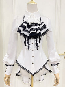 Steampunk Lolita Blouses Ruffles Lace Lolita Top Long Sleeves Blouse Blue Lolita Shirt