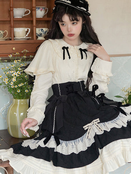 Steampunk Lolita SK Black Bows Lace Lolita Skirts