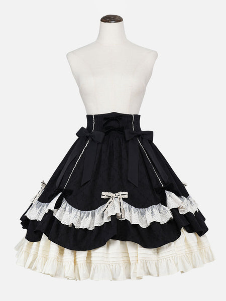 Steampunk Lolita SK Black Bows Lace Lolita Skirts