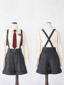 Steampunk Ouji Lolita Outfits Gray Sleeveless Pants Overcoat