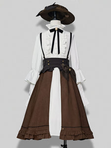 Steampunk Ouji Lolita SK Coffee Brown Ruffles Lolita Skirts