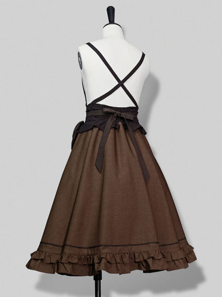 Steampunk Ouji Lolita SK Coffee Brown Ruffles Lolita Skirts