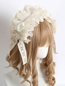 Sweet Lolita Accessories Ecru White Ruffles Bows Lace Polyester Headwear Miscellaneous