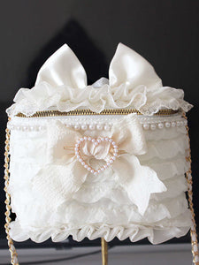 Sweet Lolita Bag Ecru White Bows Ruffles Pearls Cross-body Bag Polyester Fiber Lolita Accessories