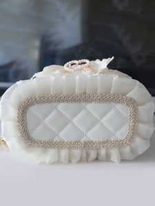 Sweet Lolita Bag Ecru White Bows Ruffles Pearls Cross-body Bag Polyester Fiber Lolita Accessories