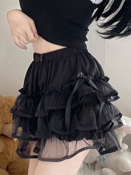 Sweet Lolita Bloomers Black Tiered Ruffles Loose Lolita Pant