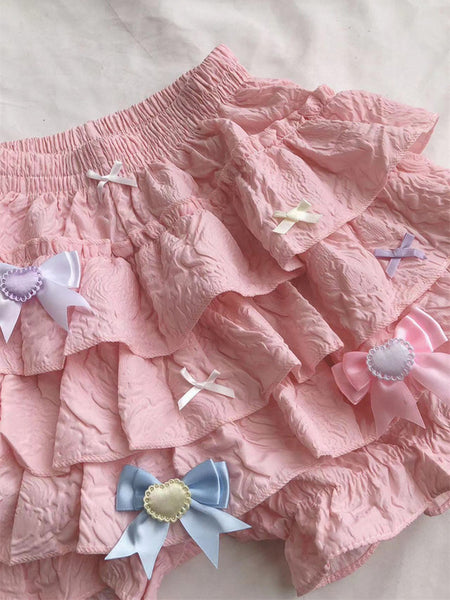 Sweet Lolita Bloomers Bows Ruffles Flared Pink Lolita Shorts