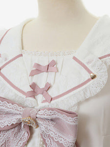 Sweet Lolita Blouses Bows Lace Lolita Top Long Sleeves Blouse Pink Lolita Shirt