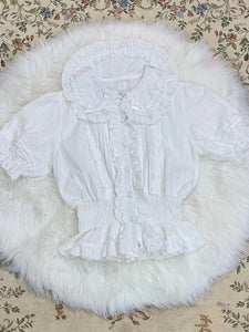 Sweet Lolita Blouses Ecru White Lolita Top Short Sleeves Pleated Ruffles Lolita Shirt