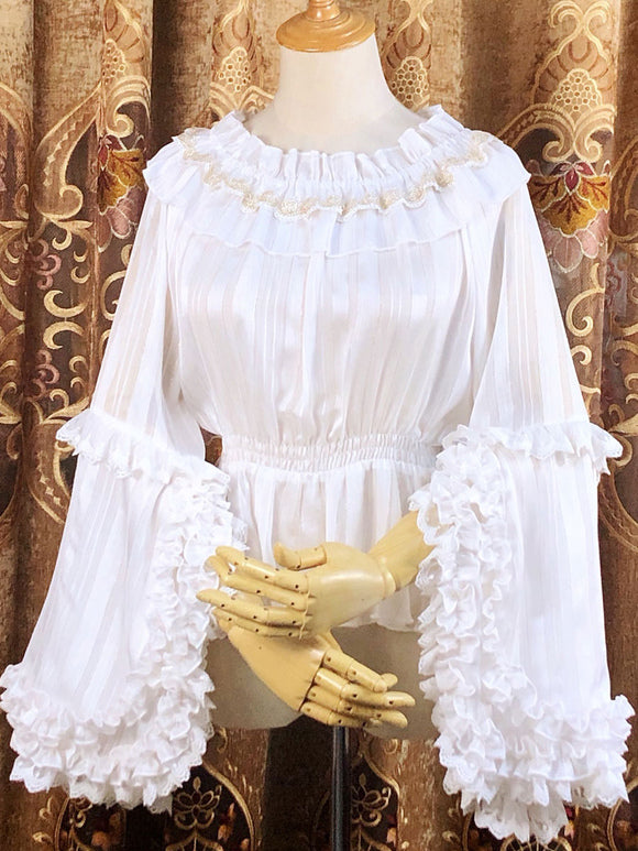 Sweet Lolita Blouses Lolita Top Lace Ruffles Long Sleeves Blouse Lace White Lolita Shirt