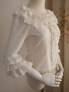 Sweet Lolita Blouses Ruffles Half Sleeves Blouse Lolita Top Ecru White Lolita Shirt