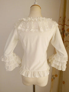 Sweet Lolita Blouses Ruffles Half Sleeves Blouse Lolita Top Ecru White Lolita Shirt