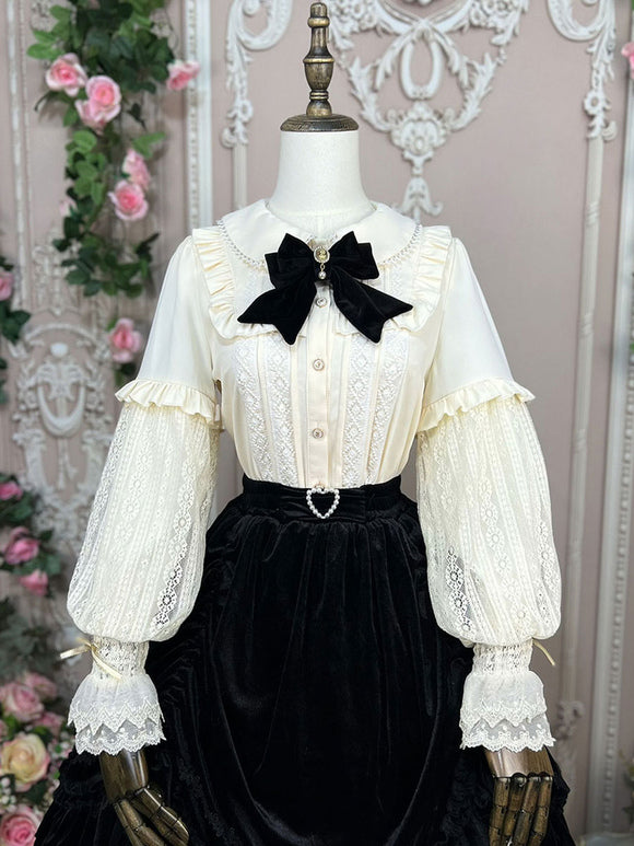 Sweet Lolita Blouses Ruffles Lolita Top Long Sleeves Blouse White Lolita Shirt