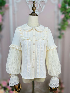 Sweet Lolita Blouses Ruffles Lolita Top Long Sleeves Blouse White Lolita Shirt