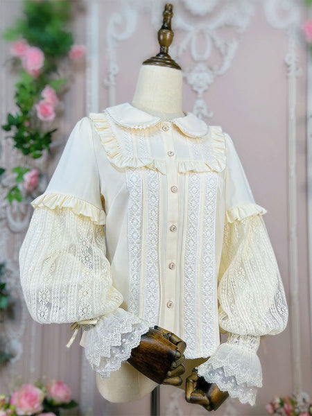 Sweet Lolita Blouses Ruffles Lolita Top Long Sleeves Blouse White Lolita Shirt