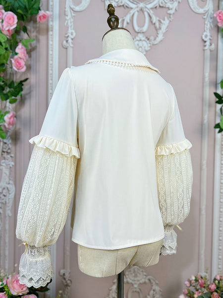 Sweet Lolita Blouses Ruffles Lolita Top Long Sleeves Blouse White Lolita Shirt