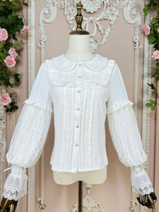 Sweet Lolita Blouses Ruffles Lolita Top Long Sleeves Blouse White Lolita Shirt