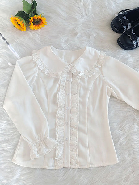 Sweet Lolita Blouses Ruffles Long Sleeves Lolita Top Blouse White Lolita Shirt