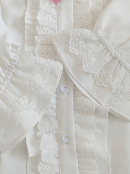 Sweet Lolita Blouses Ruffles Long Sleeves Lolita Top Blouse White Lolita Shirt