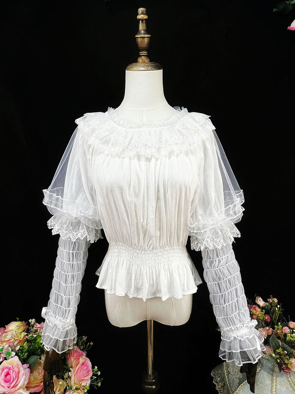 Sweet Lolita Blouses Ruffles Long Sleeves Lolita Top Blouse White Lolita Shirt