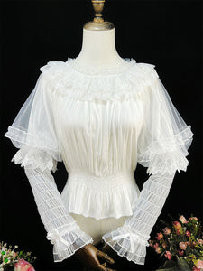 Sweet Lolita Blouses Ruffles Long Sleeves Lolita Top Blouse White Lolita Shirt