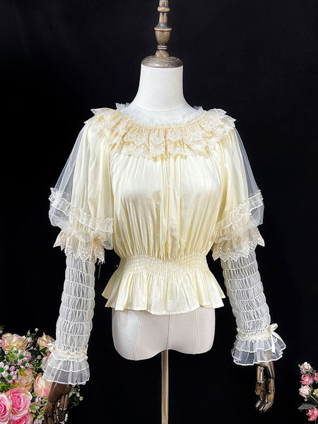 Sweet Lolita Blouses Ruffles Long Sleeves Lolita Top Blouse White Lolita Shirt