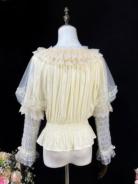 Sweet Lolita Blouses Ruffles Long Sleeves Lolita Top Blouse White Lolita Shirt