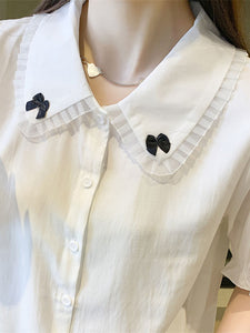 Sweet Lolita Blouses White Lolita Top Short Sleeves Bows Lace Lolita Shirt