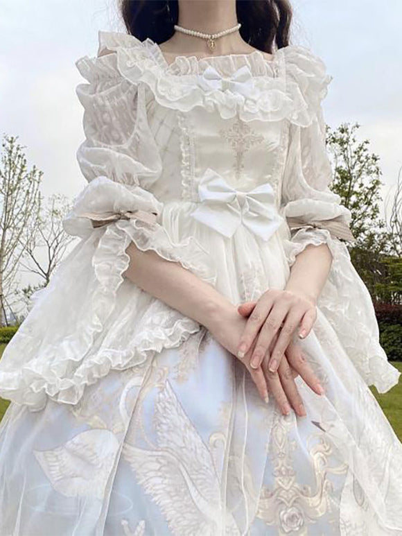 Sweet Lolita Blouses White Long Sleeves Lolita Top Ruffles Lolita Shirt