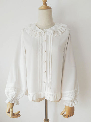 Sweet Lolita Blouses White Long Sleeves Ruffles Lolita Top Lolita Shirt