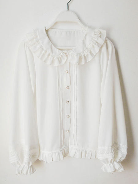 Sweet Lolita Blouses White Long Sleeves Ruffles Lolita Top Lolita Shirt