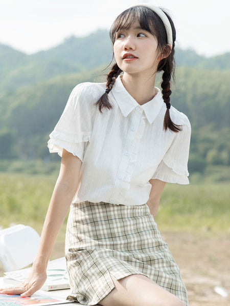 Sweet Lolita Blouses White Short Sleeves Lace Lolita Top Lolita Shirt