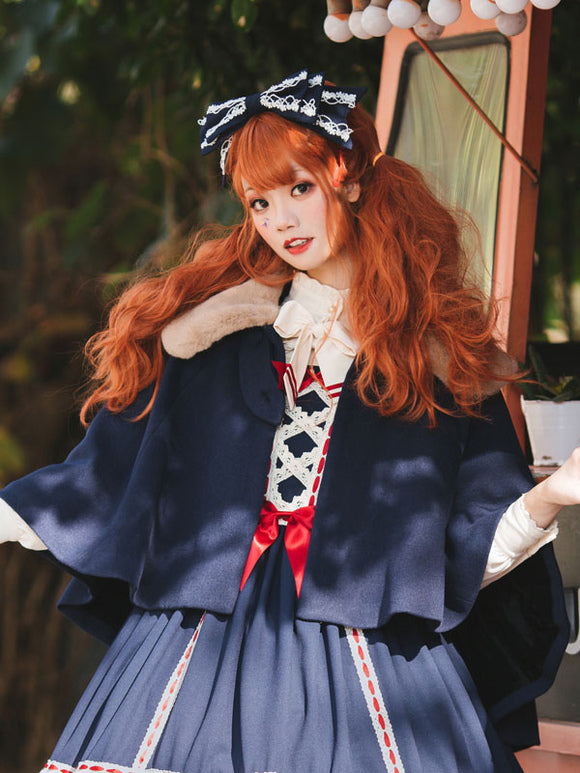 Sweet Lolita Cape Dark Navy Polyester Spring Lolita Outwears