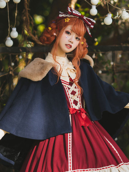 Sweet Lolita Cape Dark Navy Polyester Spring Lolita Outwears