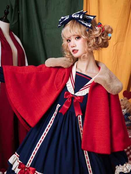 Sweet Lolita Cape Dark Navy Polyester Spring Lolita Outwears