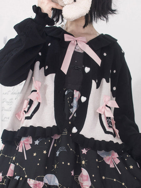 Sweet Lolita Coats Black Ruffles Bows Polyester Overcoat Coat Winter Lolita Outwears