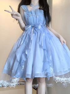 Sweet Lolita Dress Blue Wedding Polyester Sleeveless Jumper Hime Lolita Dress